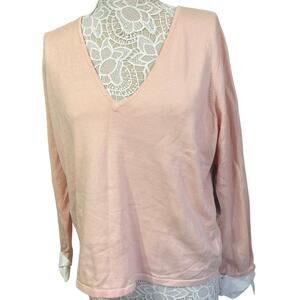 Lauren Ralph Lauren Light Pink V Neck Sweater 100% Cotton-Women’s Size 1X-Preppy